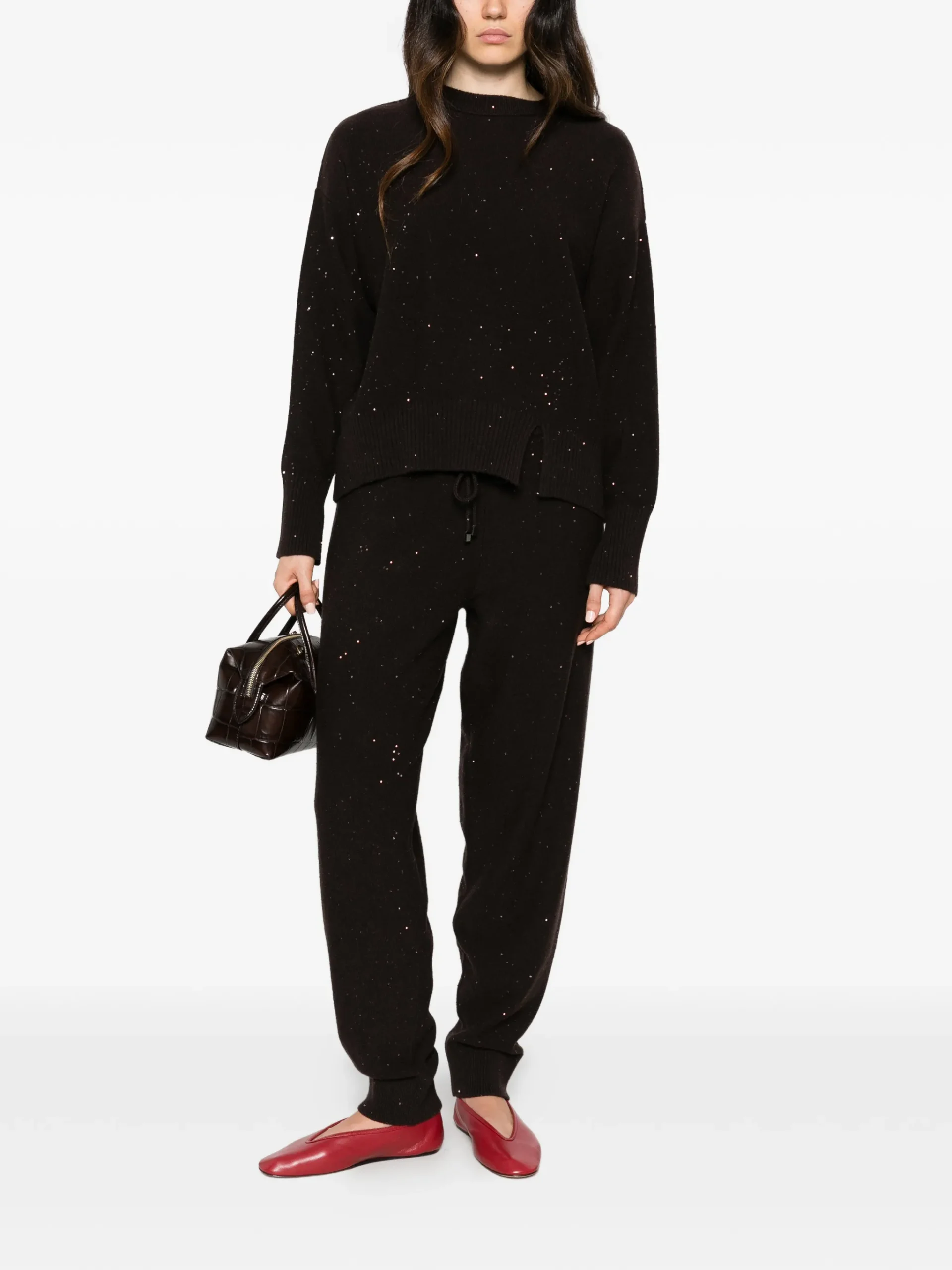 Pantaloni Antonelli Sequin-Embellished Drawstring negru - imagine 4