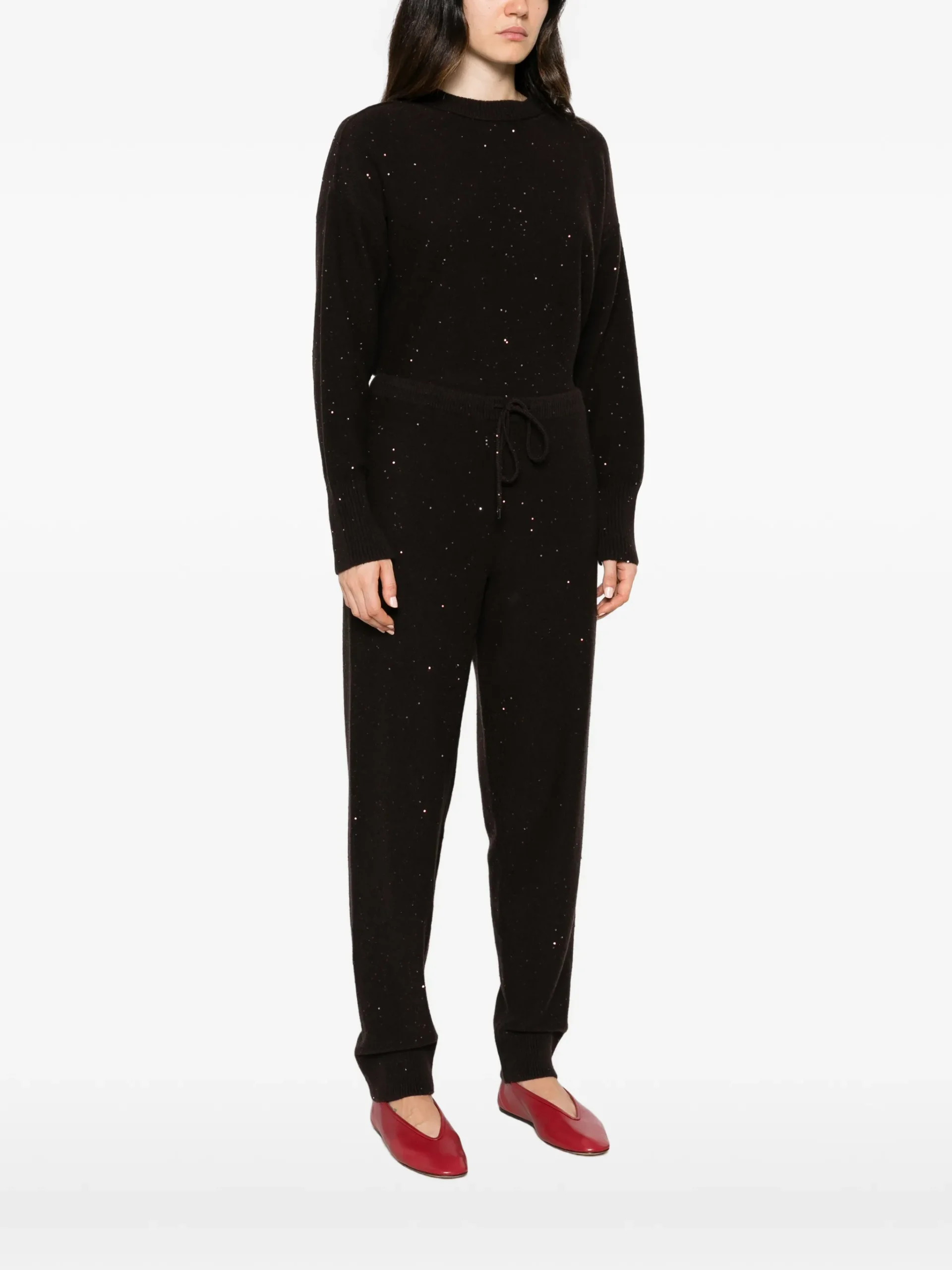 Pantaloni Antonelli Sequin-Embellished Drawstring negru - imagine 3
