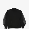 Pulover Fabiana Filippi lace-panel balloon-sleeve negru