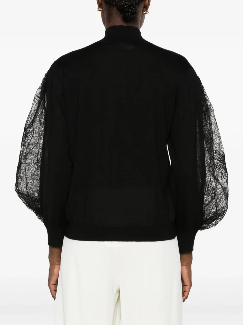 Pulover Fabiana Filippi lace-panel balloon-sleeve negru - imagine 4