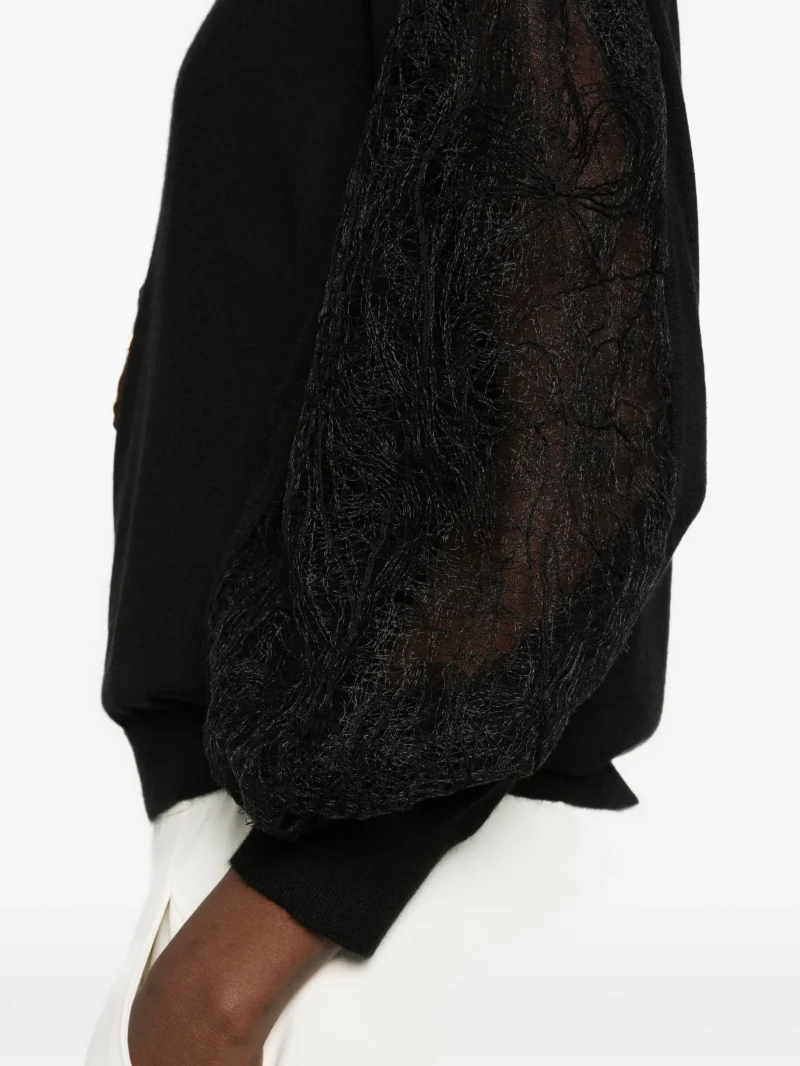 Pulover Fabiana Filippi lace-panel balloon-sleeve negru - imagine 3