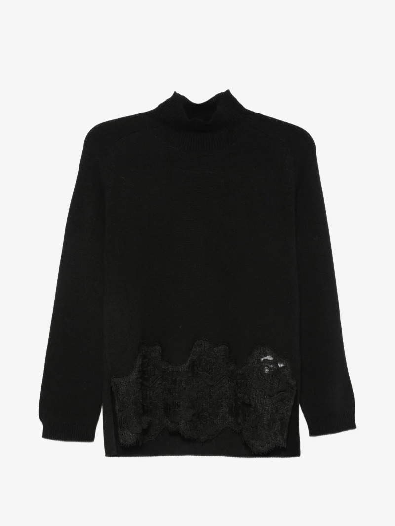 Pulover Fabiana Filippi lace-trim high-neck negru