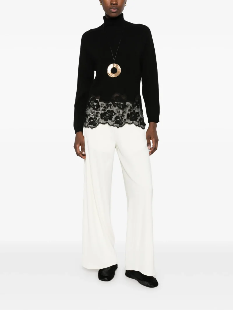 Alternative view of Pulover Fabiana Filippi lace-trim high-neck negru