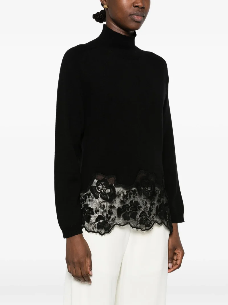 Pulover Fabiana Filippi lace-trim high-neck negru - imagine 5