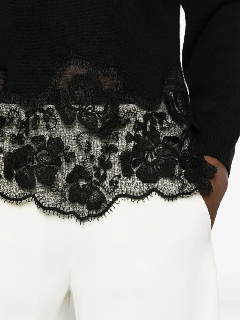 Pulover Fabiana Filippi lace-trim high-neck negru - imagine 3