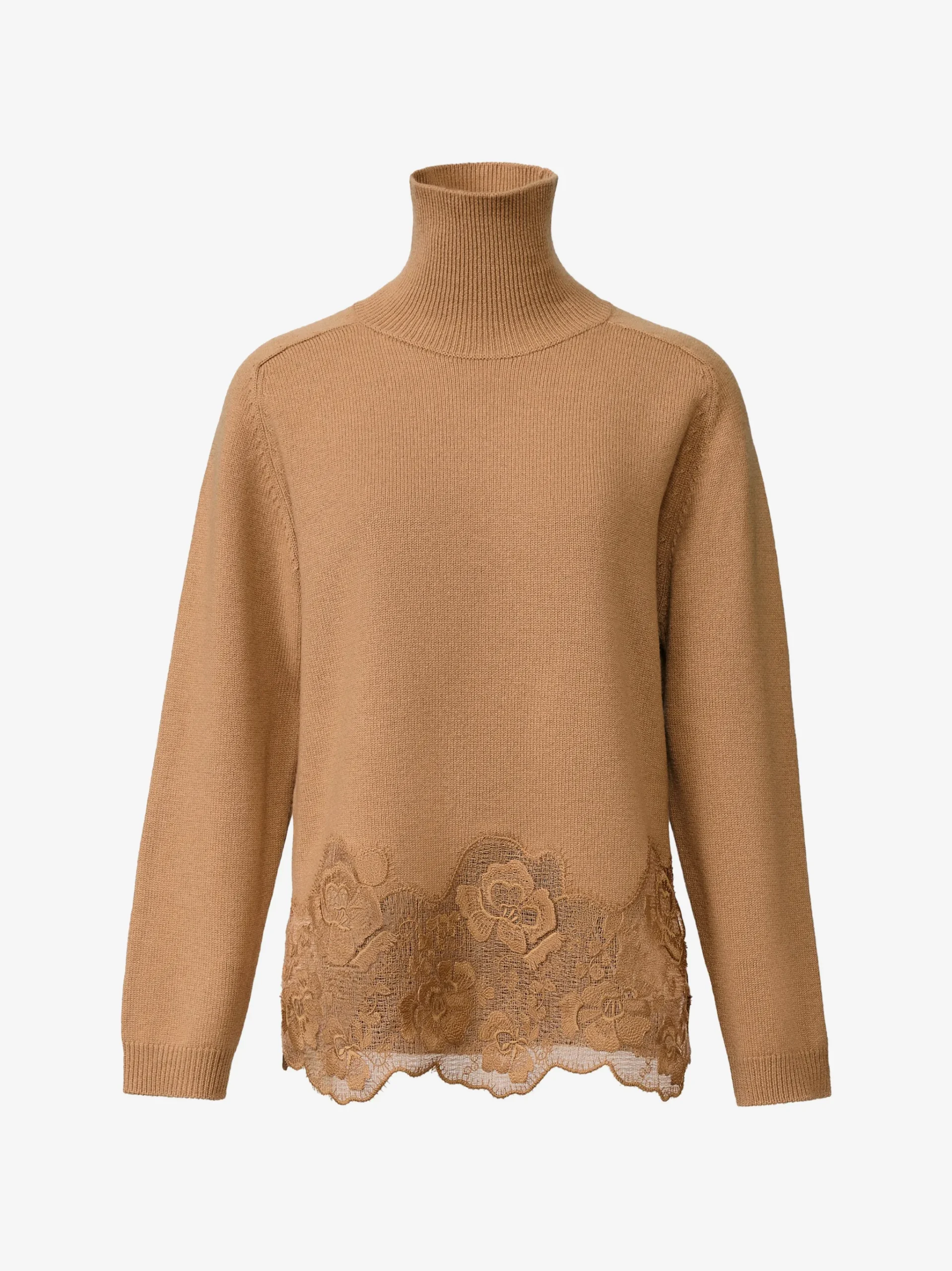 Pulover Fabiana Filippi lace-trim roll-neck maro