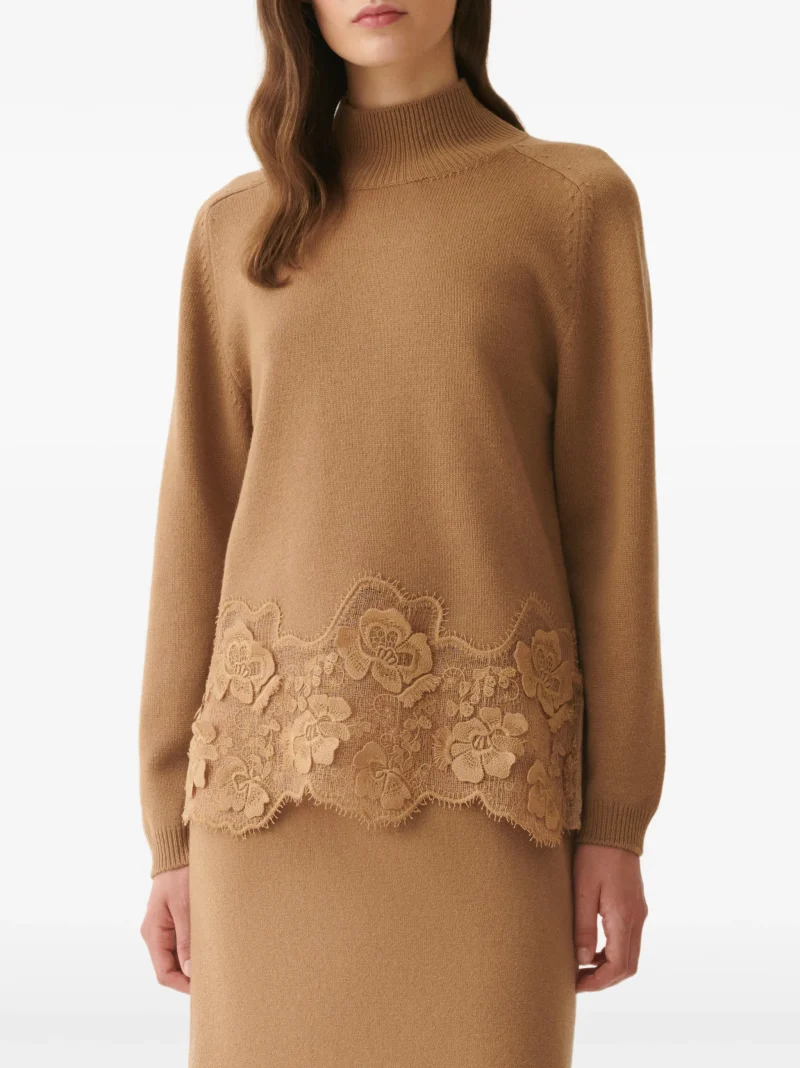 Alternative view of Pulover Fabiana Filippi lace-trim roll-neck maro