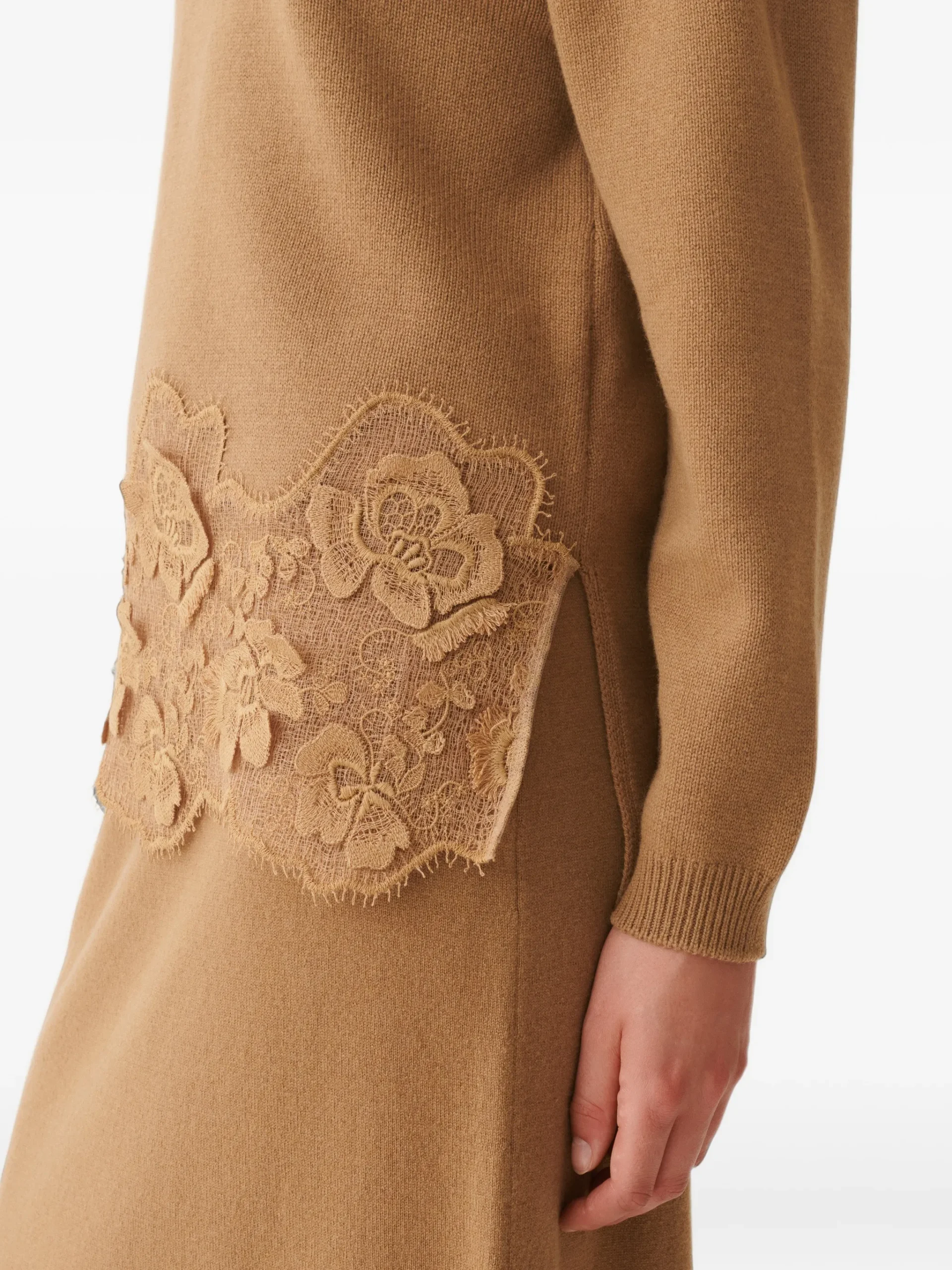 Pulover Fabiana Filippi lace-trim roll-neck maro - imagine 3