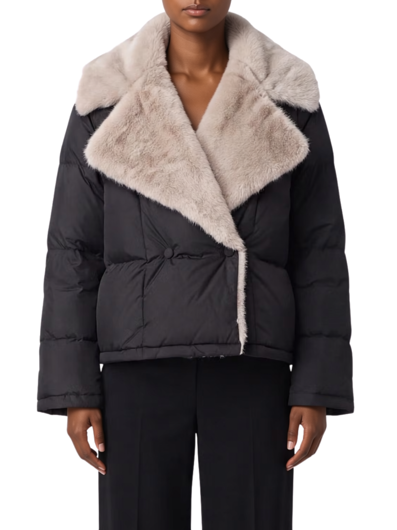Jacheta Antonelli Fur-Trim Quilted negru - imagine 3