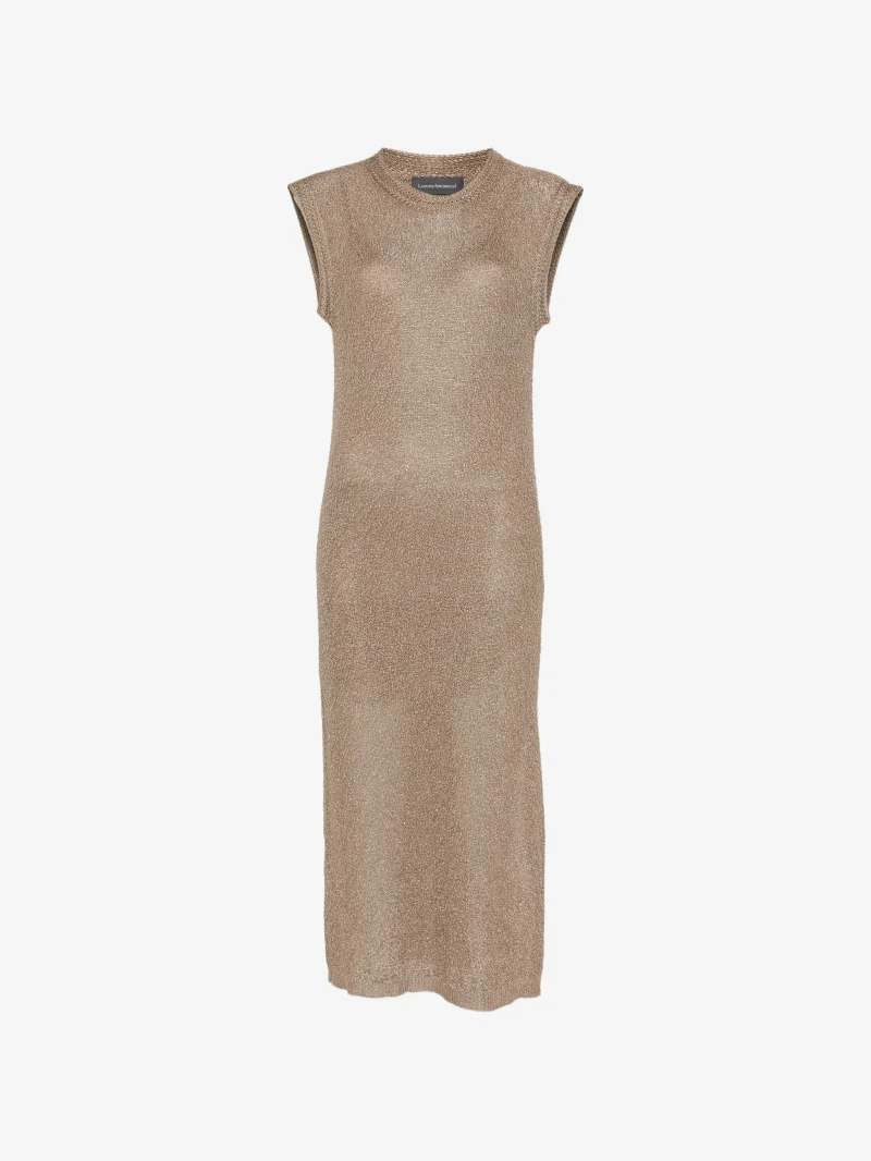 Rochie midi Lorena Antoniazzi metallic-effect sleeveless bej