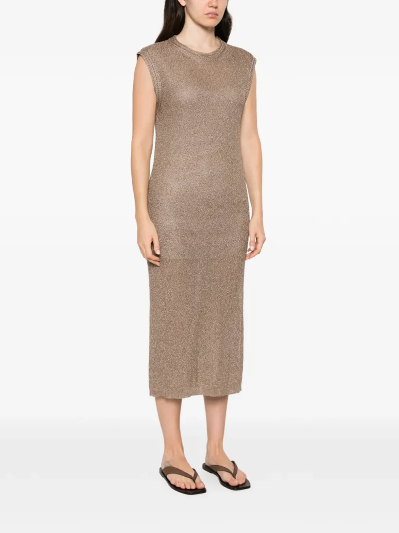 Rochie midi Lorena Antoniazzi metallic-effect sleeveless bej - imagine 5
