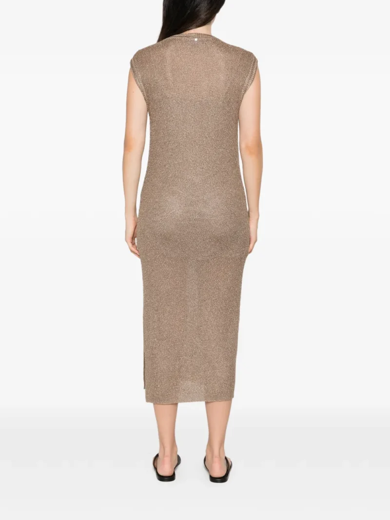 Rochie midi Lorena Antoniazzi metallic-effect sleeveless bej - imagine 4