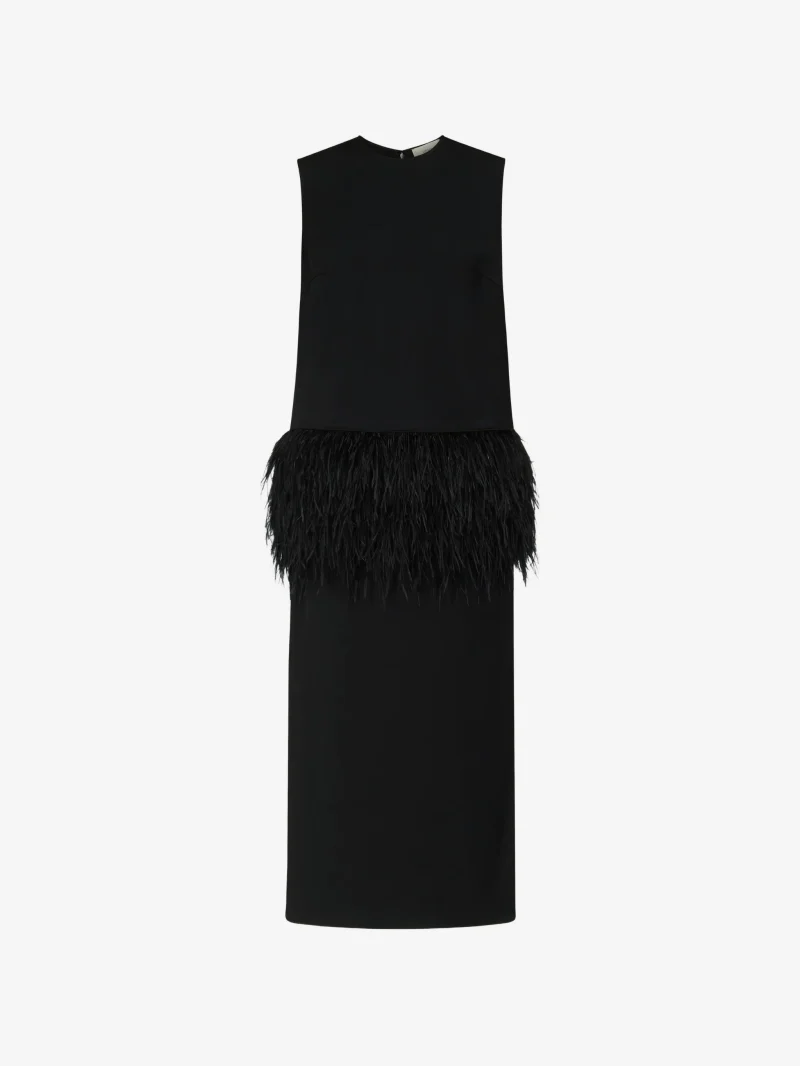 Rochie midi LouLou De Saison Sonia feather-trim negru