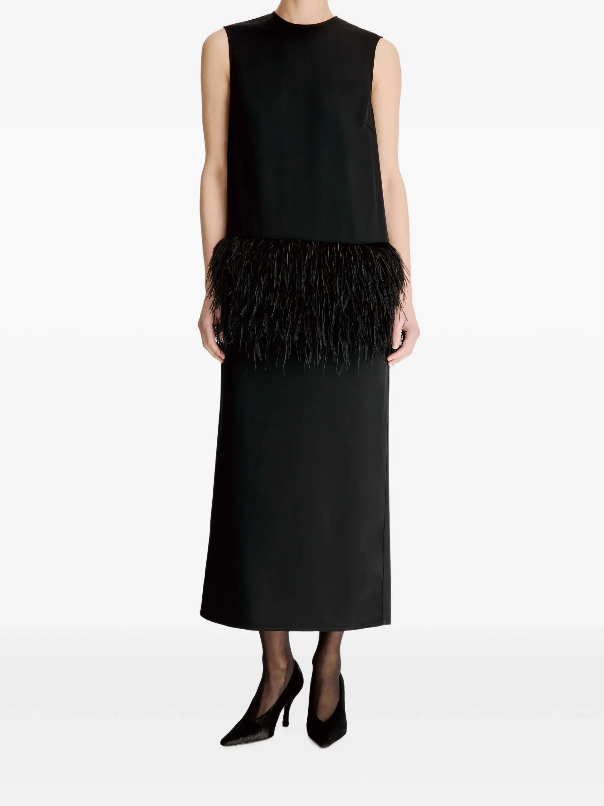 Rochie midi LouLou De Saison Sonia feather-trim negru - imagine 2