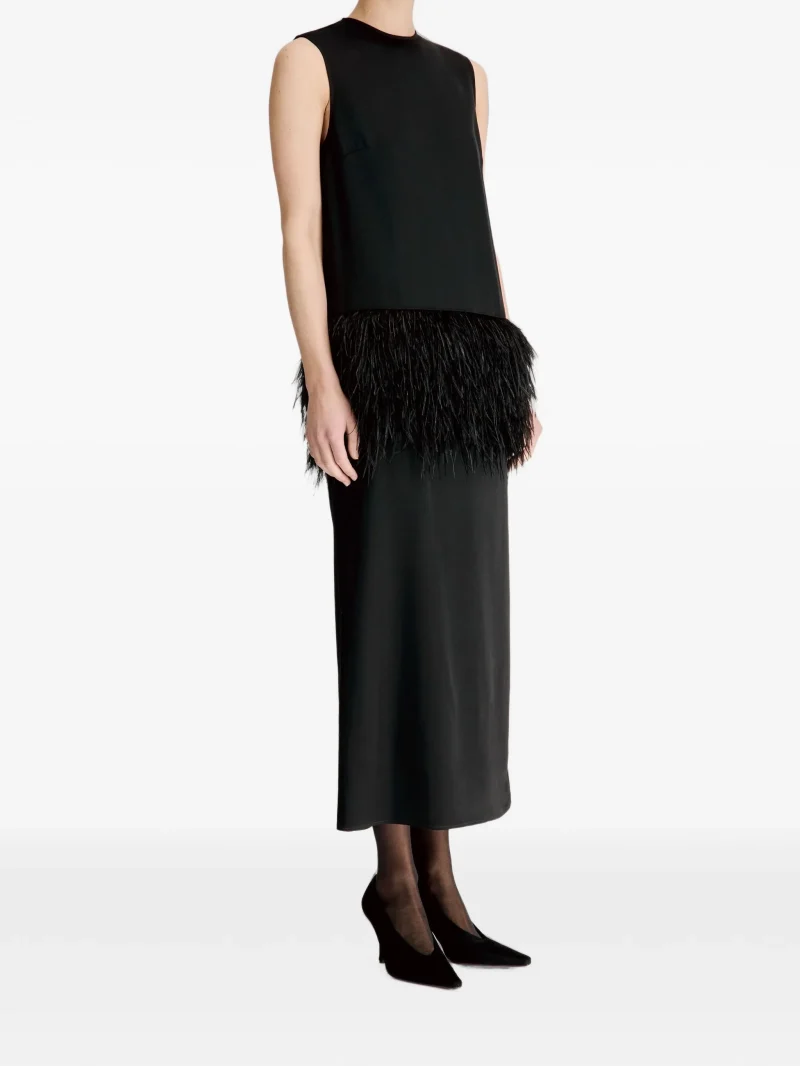 Rochie midi LouLou De Saison Sonia feather-trim negru - imagine 5