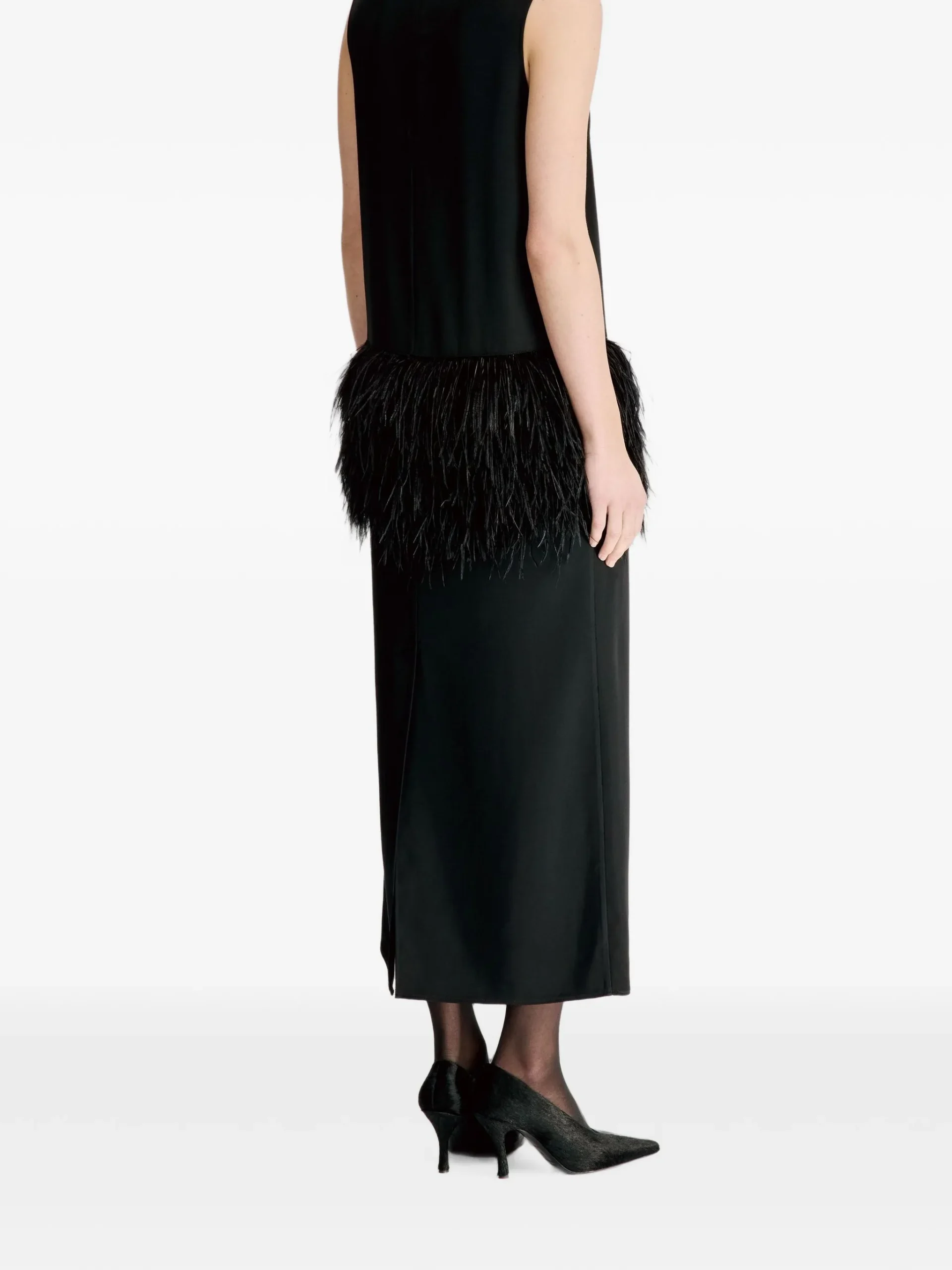 Rochie midi LouLou De Saison Sonia feather-trim negru - imagine 4