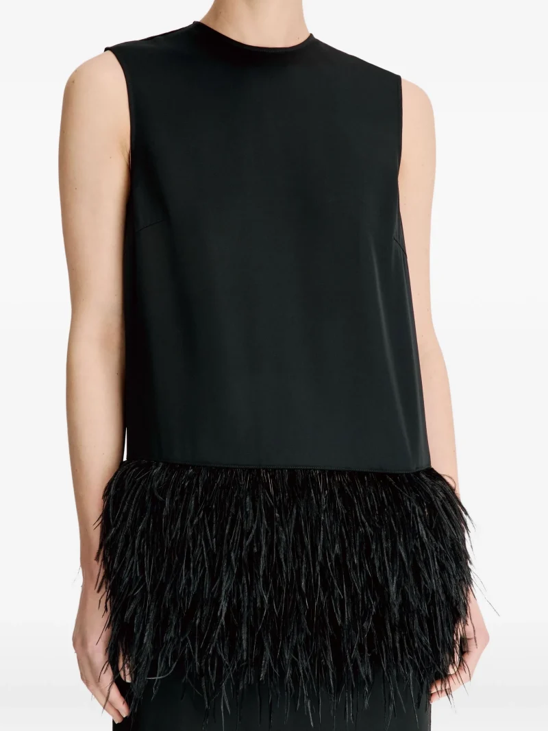 Rochie midi LouLou De Saison Sonia feather-trim negru - imagine 3