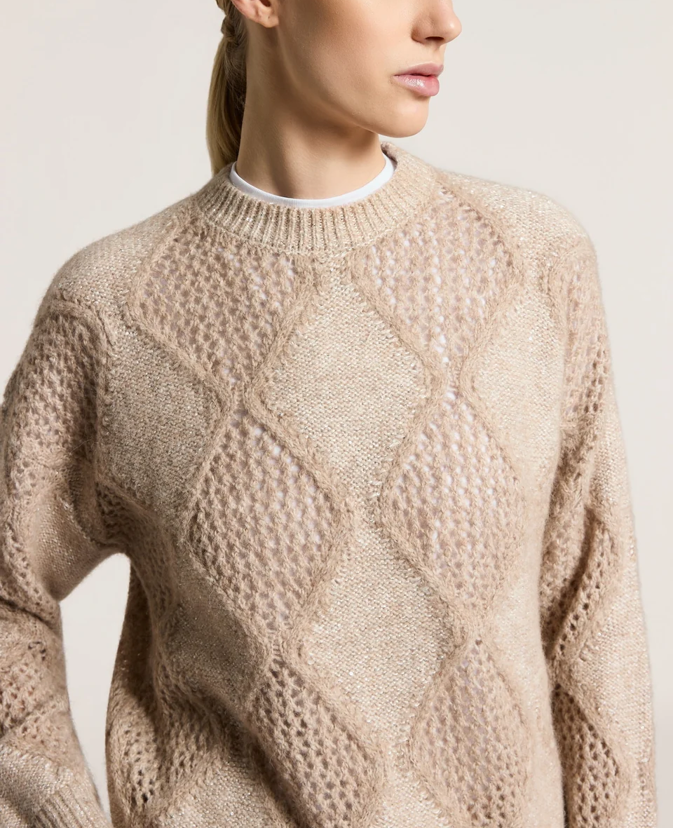 Pulover Peserico Argyle Open-Knit bej - imagine 3