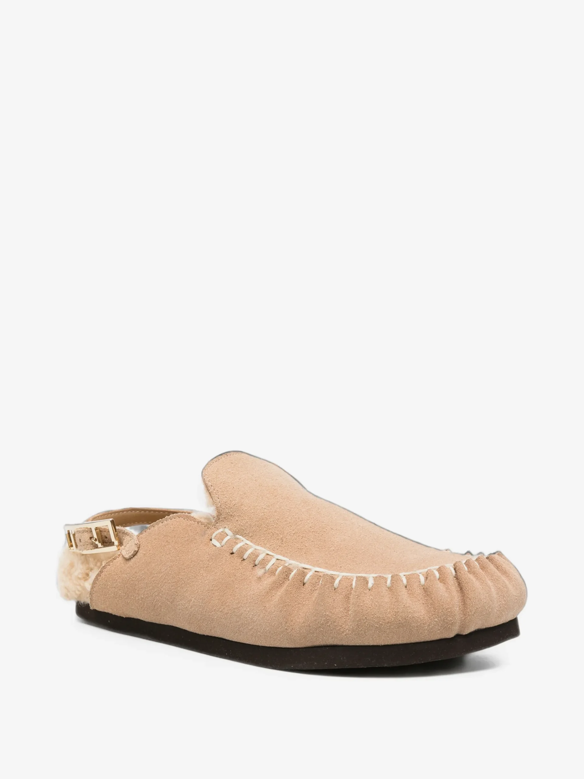 Saboti Fabiana Filippi shearling-lined whipstitch-trim bej - imagine 2