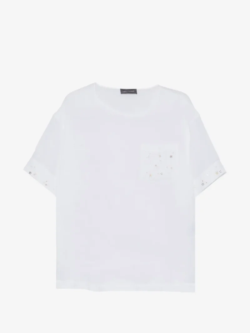 Tricou Lorena Antoniazzi embellished-pocket alb