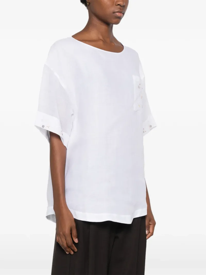 Tricou Lorena Antoniazzi embellished-pocket alb - imagine 5