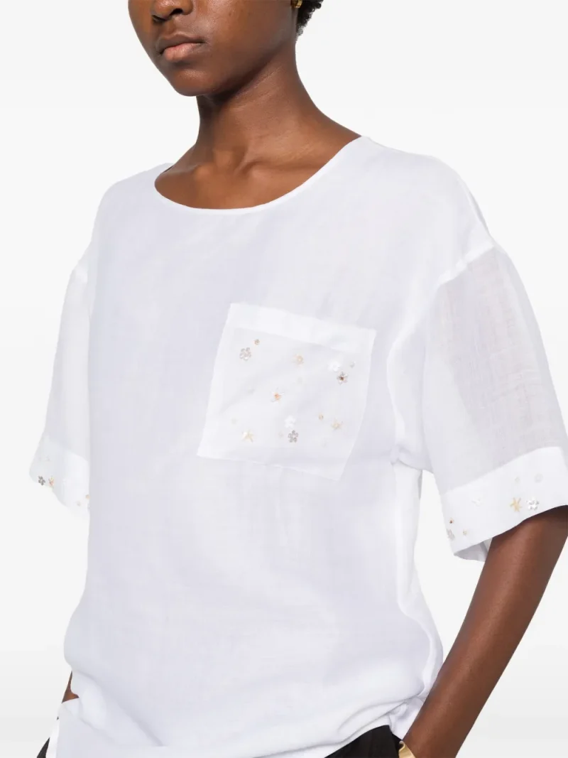 Tricou Lorena Antoniazzi embellished-pocket alb - imagine 3