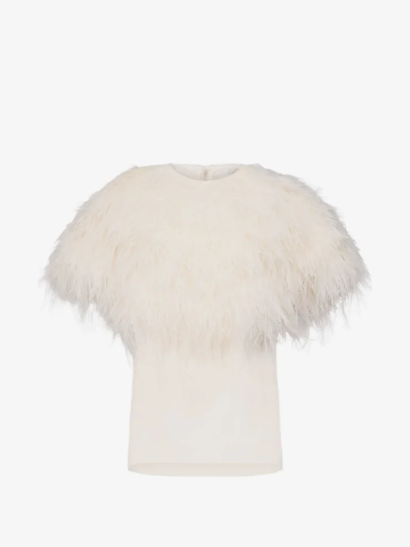 Tricou LouLou De Saison Iona feather-trim ecru