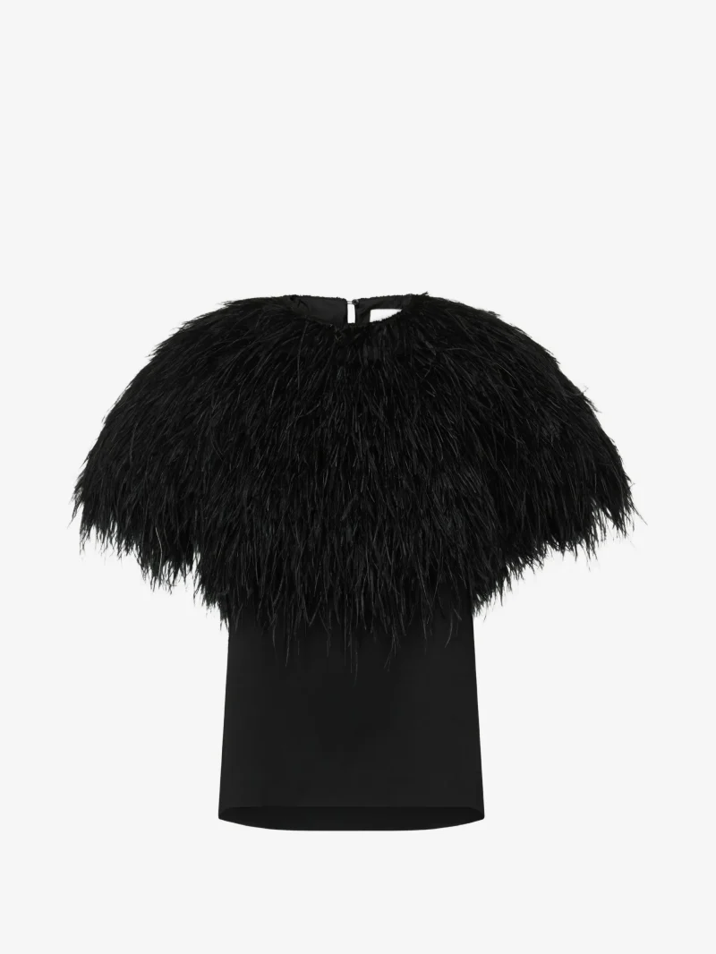 Tricou LouLou De Saison Iona feather-trim negru