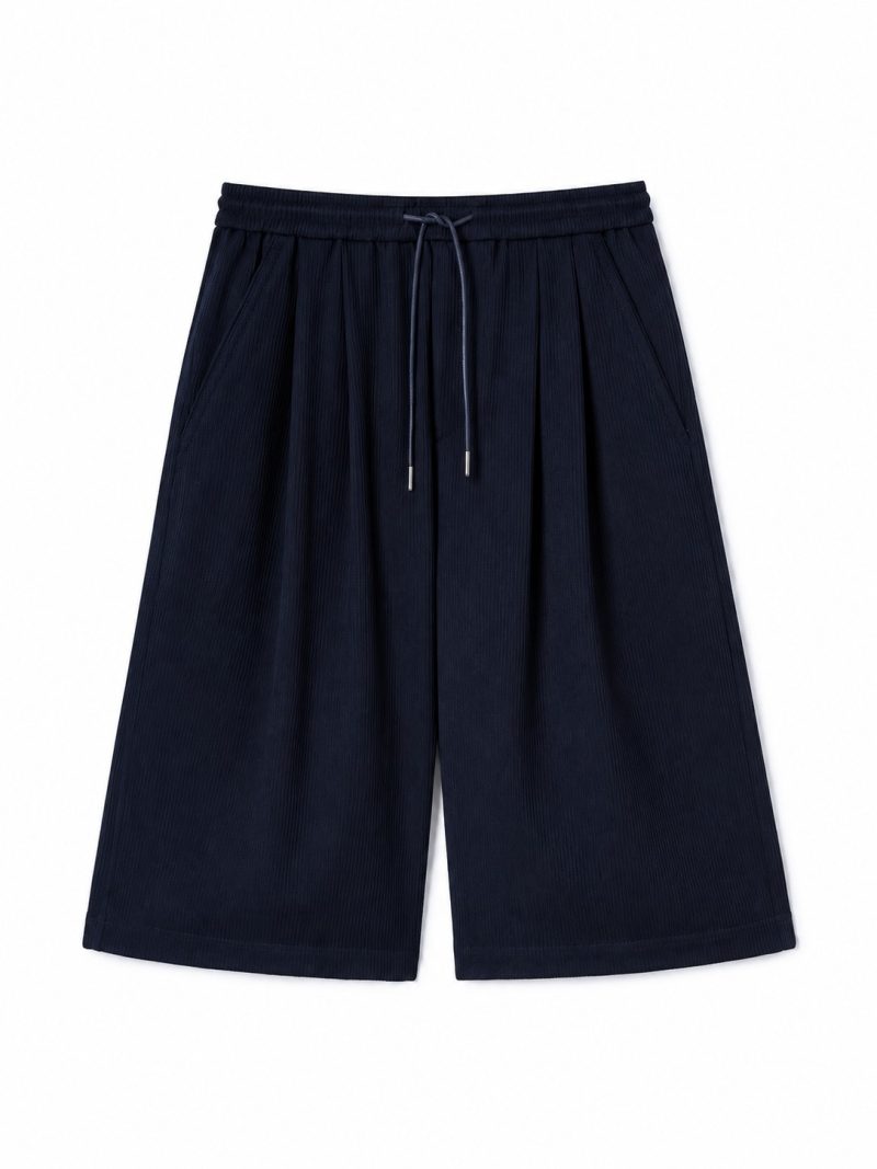Pantaloni scurti Juun.J Ribbed Drawstring-Waist bleumarin