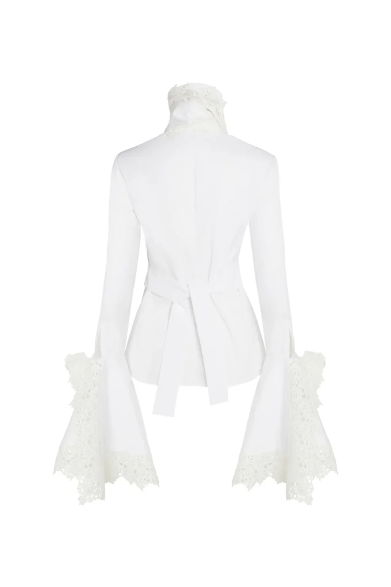 Camasa A.W.A.K.E. Mode Jabot Bell-Sleeve alb - imagine 3