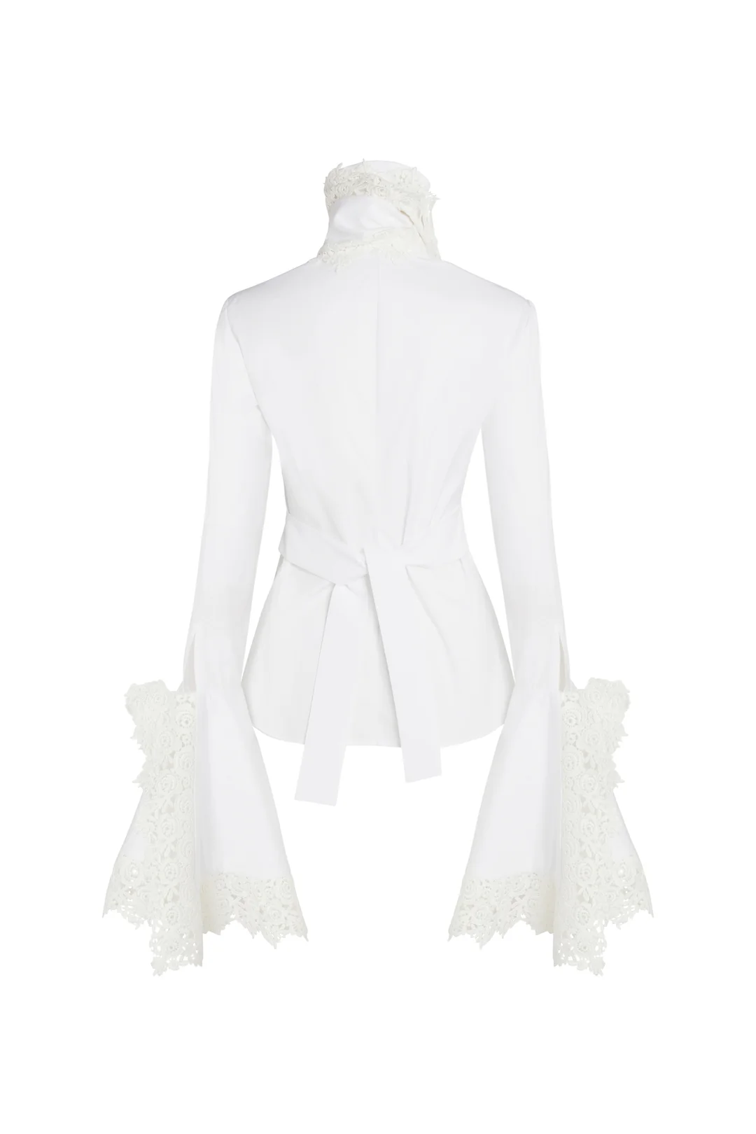 Camasa A.W.A.K.E. Mode Jabot Bell-Sleeve alb - imagine 3