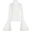 Camasa A.W.A.K.E. Mode Jabot Bell-Sleeve alb