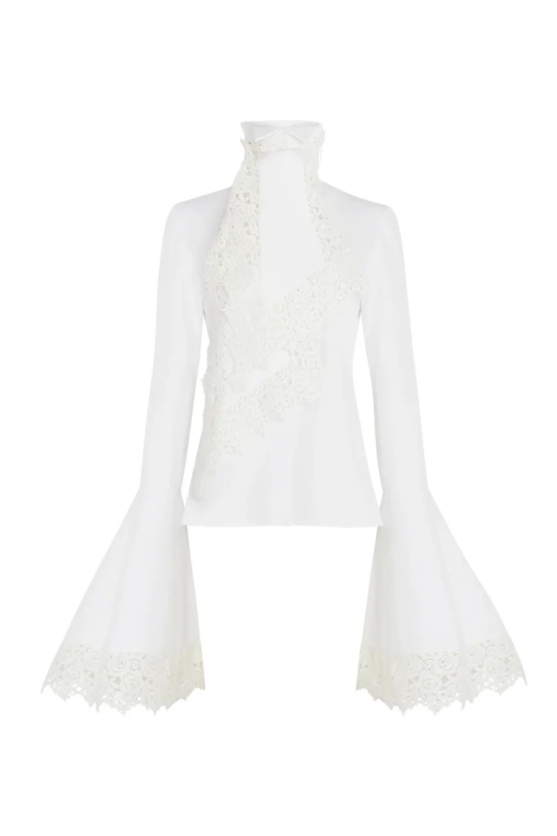 Camasa A.W.A.K.E. Mode Jabot Bell-Sleeve alb