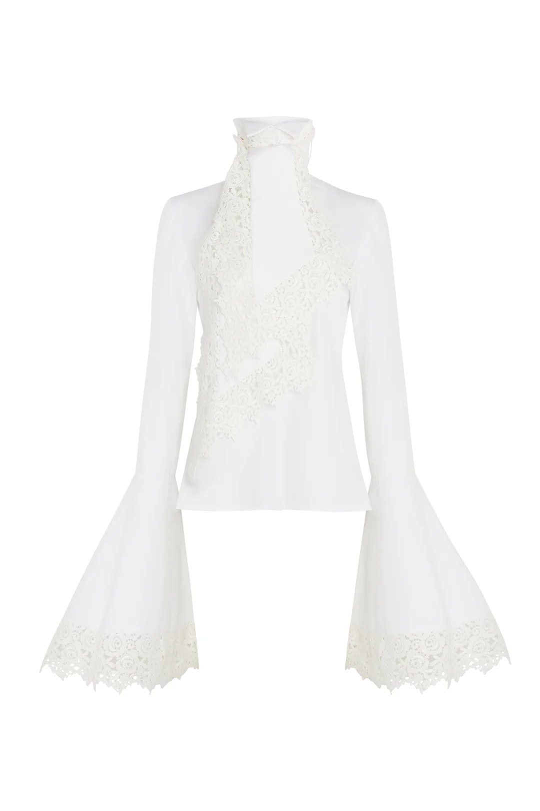 Camasa A.W.A.K.E. Mode Jabot Bell-Sleeve alb