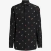 Camasa ETRO Silk Micro Flower and Animal Motif negru