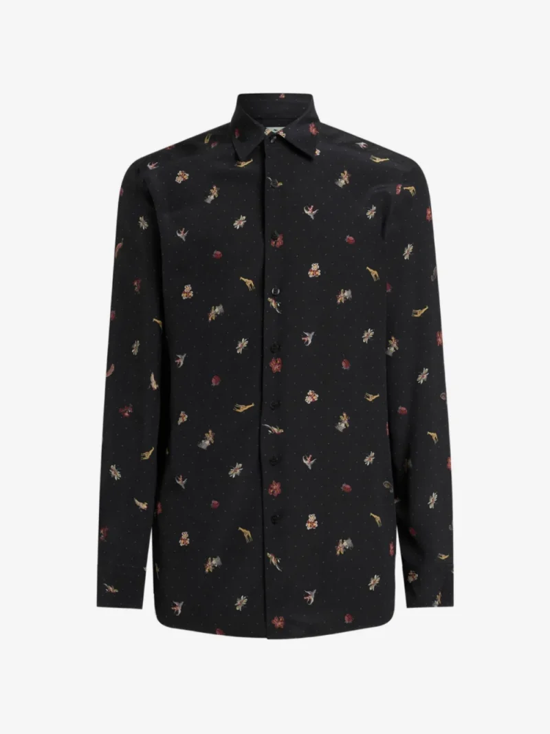 Camasa ETRO Silk Micro Flower and Animal Motif negru