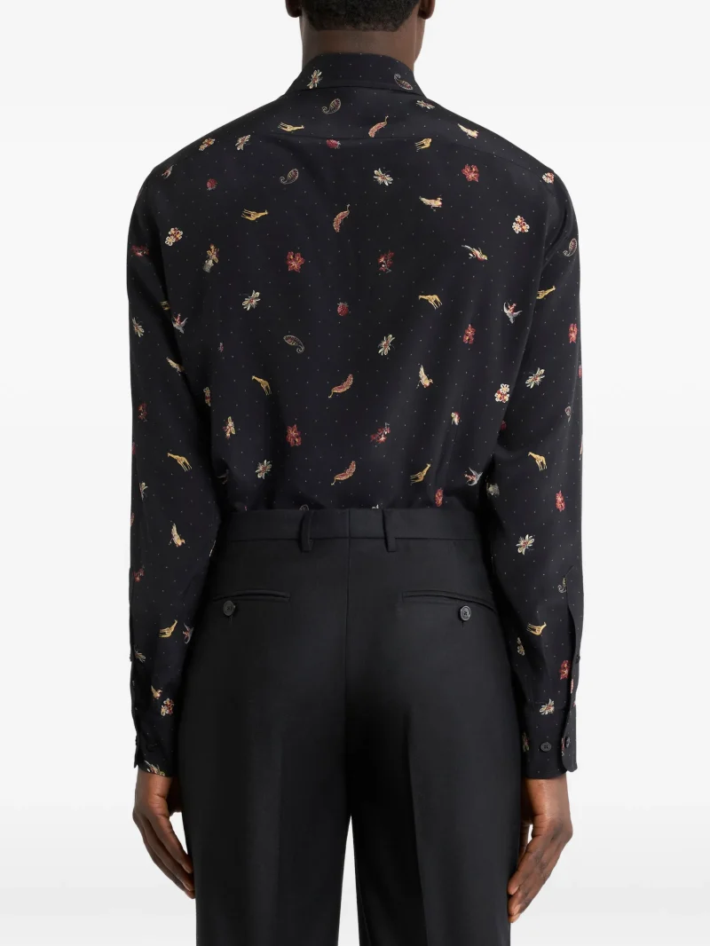 Alternative view of Camasa ETRO Silk Micro Flower and Animal Motif negru
