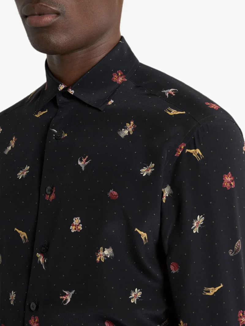 Camasa ETRO Silk Micro Flower and Animal Motif negru - imagine 5