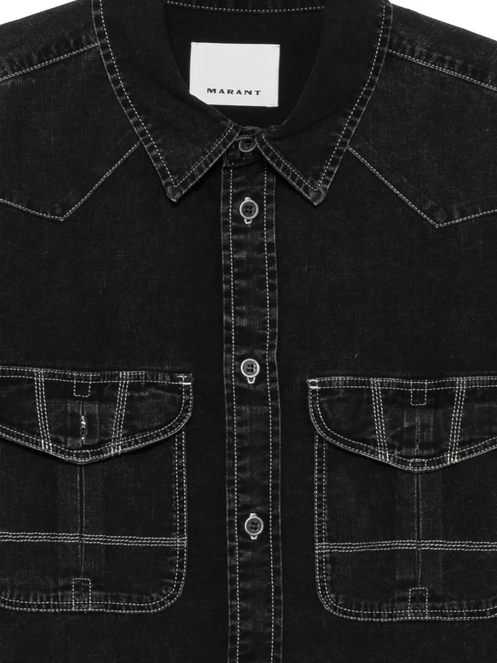 Camasa MARANT Viken Contrast-Stitch negru - imagine 3