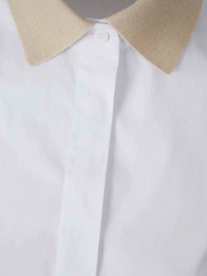 Camasa Peserico Contrast-Collar Long-Sleeve alb - imagine 3