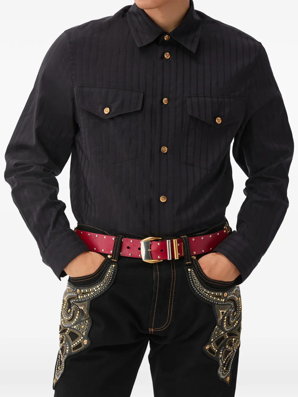 Camasa Versace Jacquard Cotton-Silk Regular negru - imagine 3