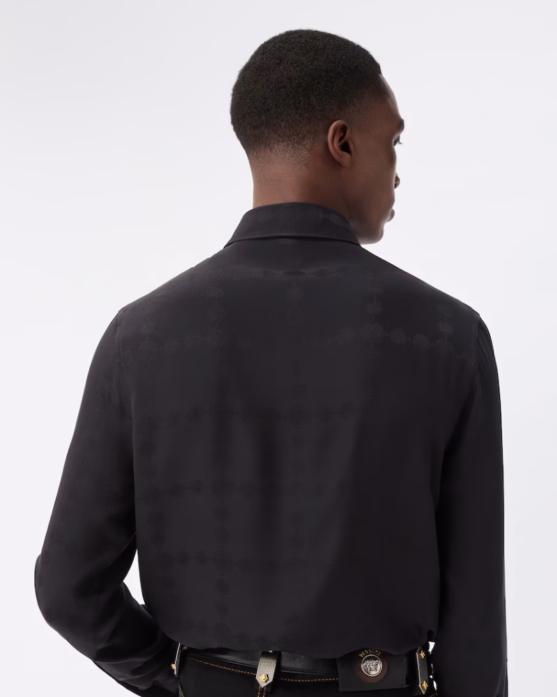 Camasa Versace Jacquard Silk Crepe Satin Silk negru - imagine 4
