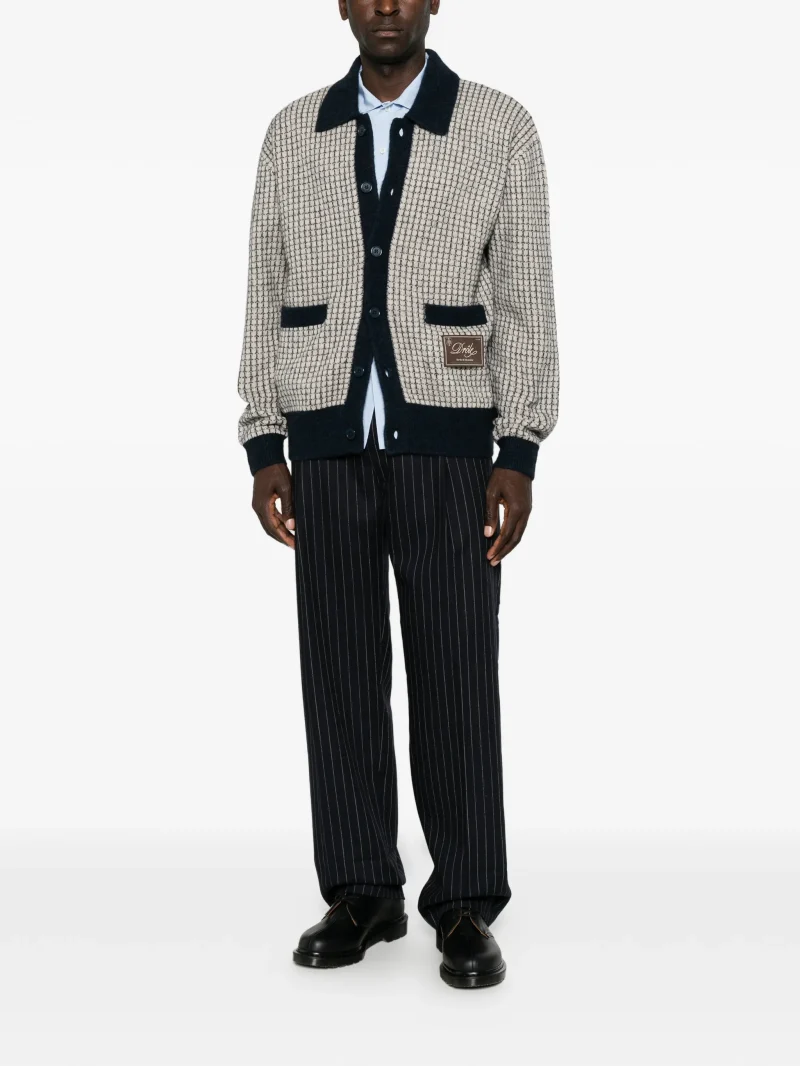 Cardigan Drole de Monsieur Waffle-Knit Logo-Patch bej - imagine 4