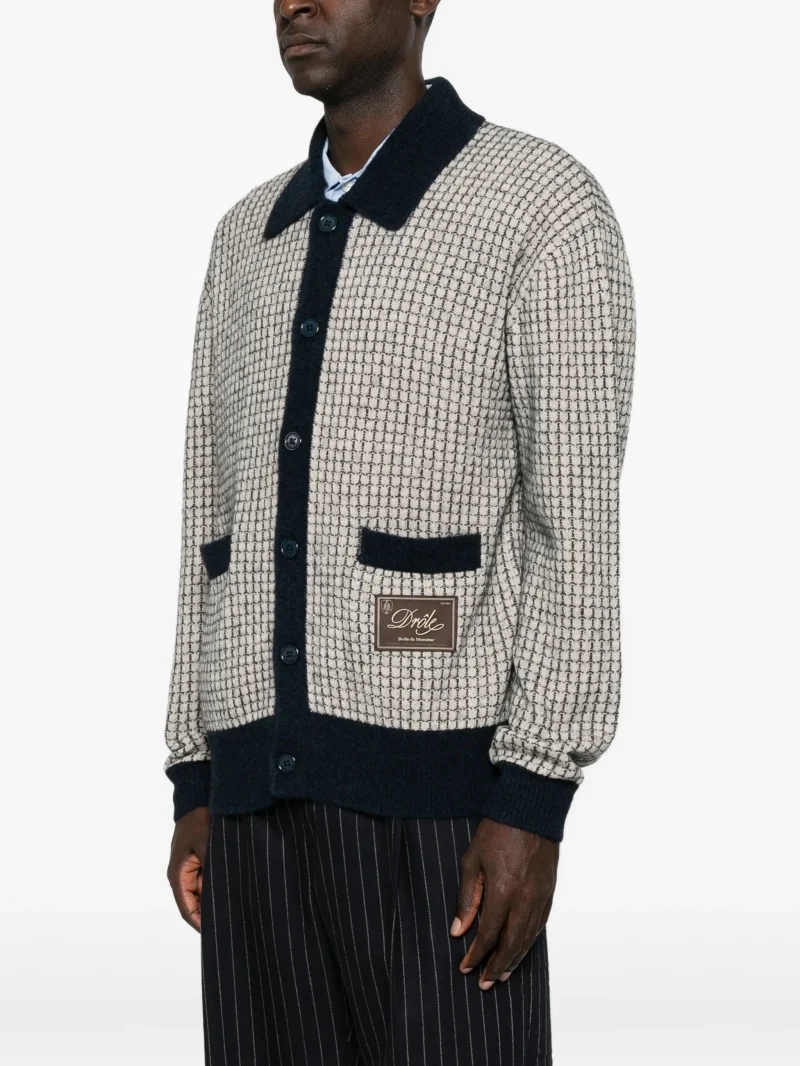 Cardigan Drole de Monsieur Waffle-Knit Logo-Patch bej - imagine 3