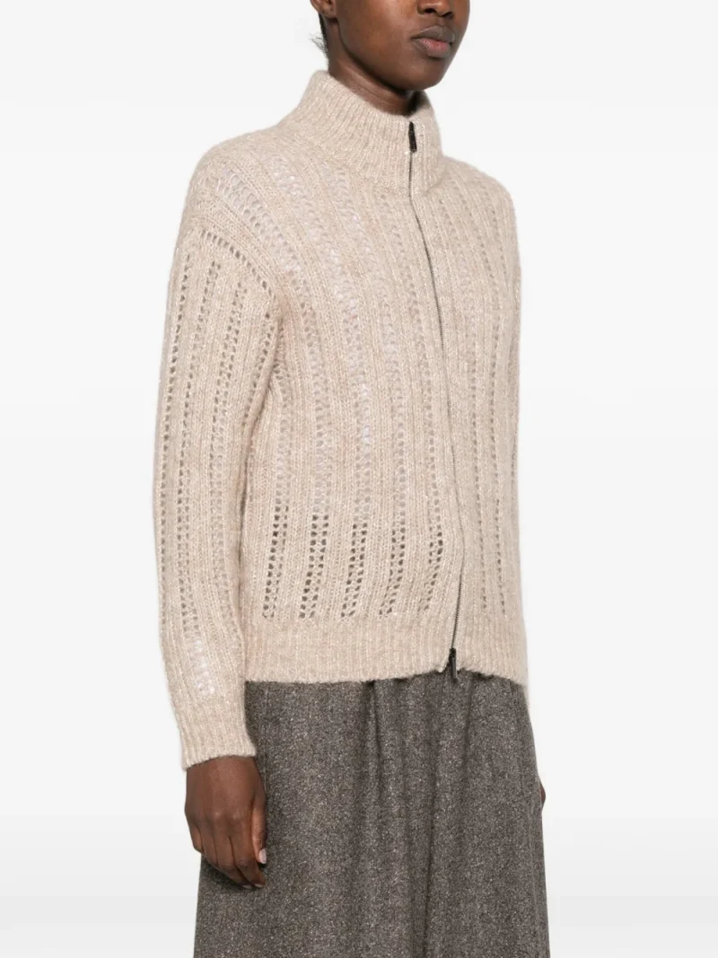 Cardigan Peserico Open-Knit Zip-Up bej - imagine 3