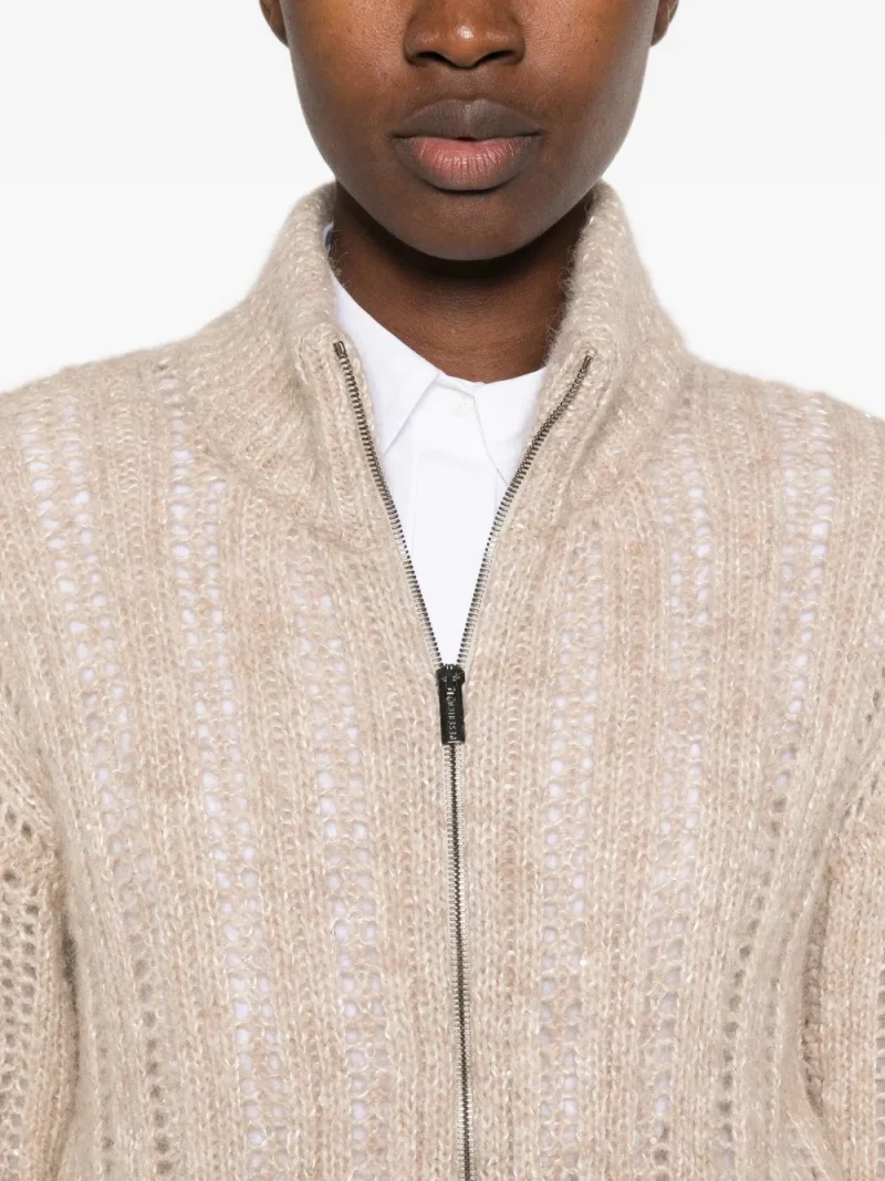 Cardigan Peserico Open-Knit Zip-Up bej - imagine 5