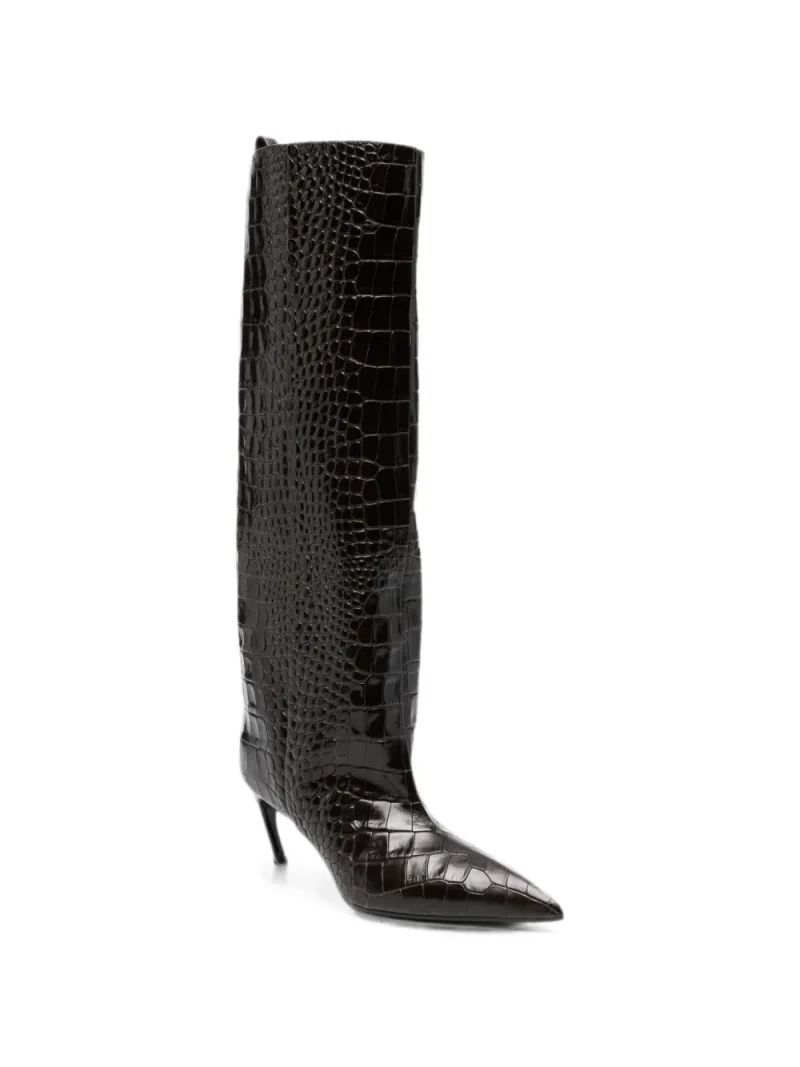 Cizme The Attico Lea Croc-Print Pointed maro - imagine 3