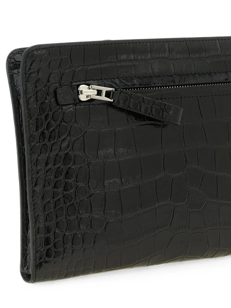 Clutch TOM FORD Crocodile-Effect Leather negru - imagine 3
