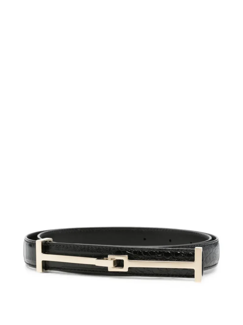 Curea TOM FORD T-logo Crocodile-Effect negru