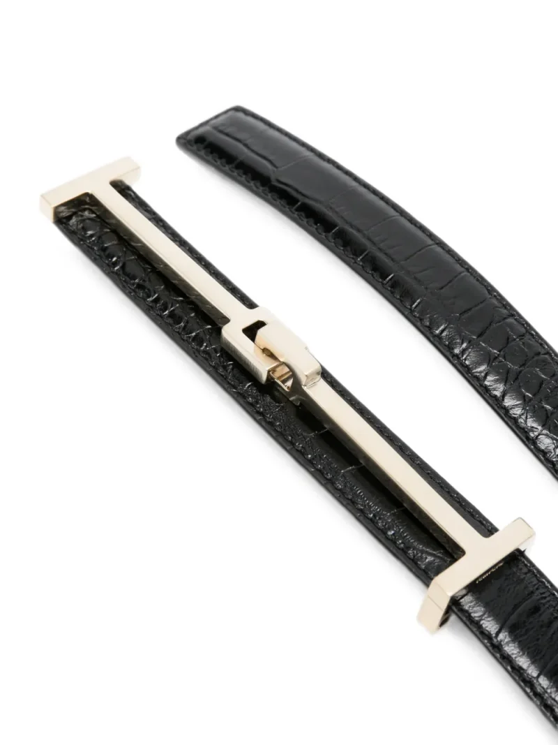 Curea TOM FORD T-logo Crocodile-Effect negru - imagine 3